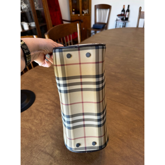 Burberry Beige Brown Plaid Coated Canvas & Leather Satchel - Picture 8 of 14